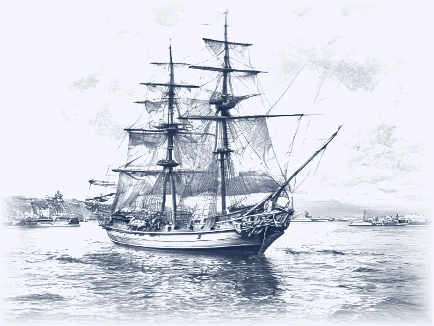 Gravure : un port de mer canadien, navire à quai
